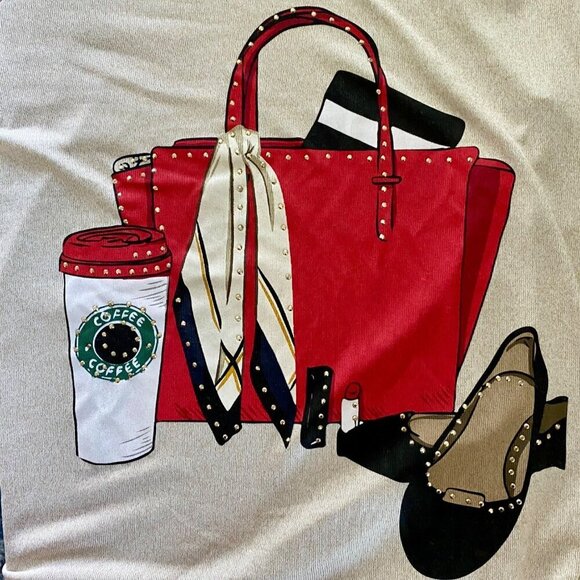 Kiss and Fly Embellished Knit Top With Handbag, Coffee, Shoes Women's Size 2X - Picture 8 of 12